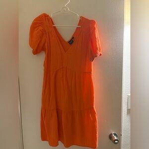 GAP Bright Orange V-Neck Tiered Midi Dress